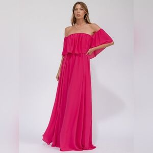 Off-Shoulder Fuchsia Maxi Dress